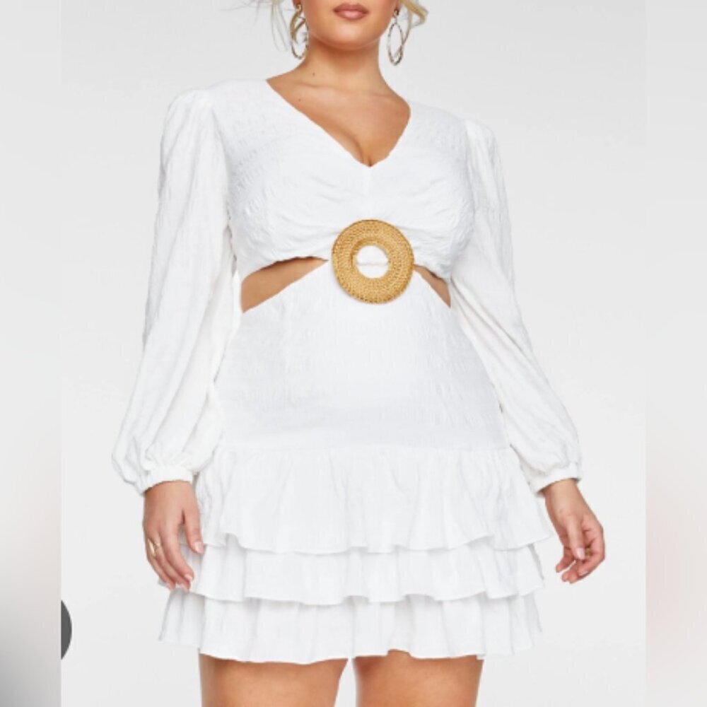 Elegant White Long Sleeve Dress with Ruffle Hem